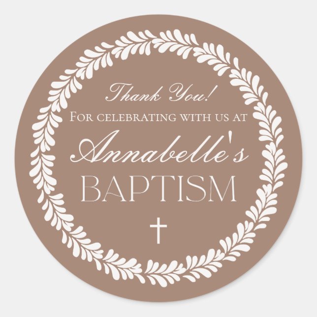 Adesivo Redondo Mocha Brown Talavera Espanhol Fiesta Baptism Favor (Frente)