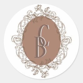 Adesivo Redondo Mocha Chocolate Mousse Rococo Casamento Monograma
