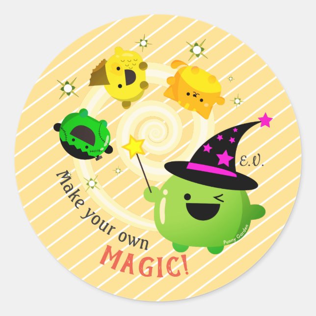 Adesivo Redondo Mochi Halloween - Faça sua própria magia (Frente)