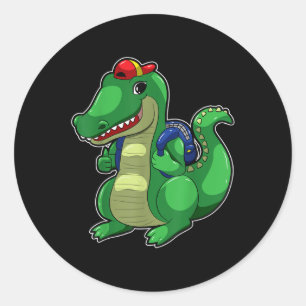 Adesivo Redondo Mochila de Crocodilo Engraçado Volta às Aulas Croc