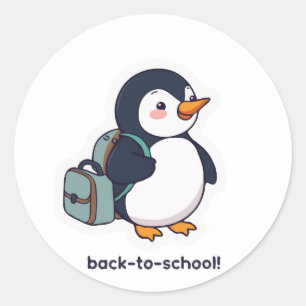 Adesivo Redondo Mochila de pinguim bonito - Aventura de Volta às E