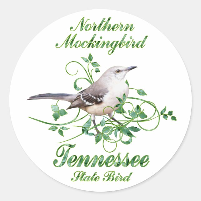 Adesivo Redondo Mockingbird Tennessee State Bird (Frente)