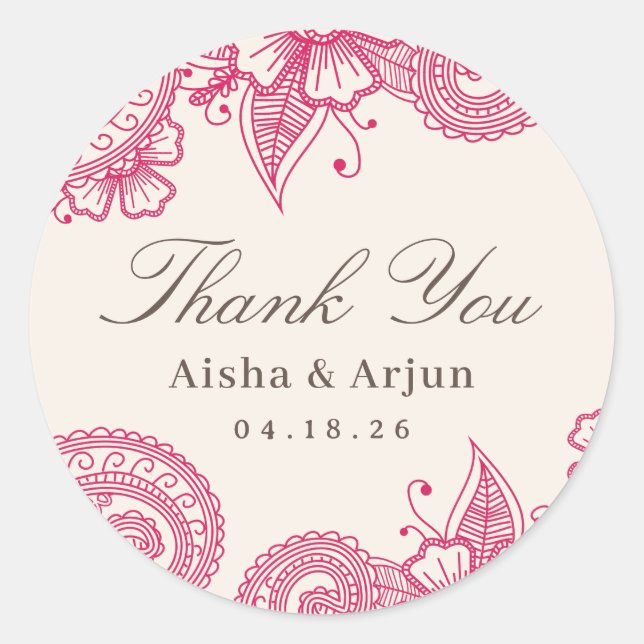 Adesivo Redondo Mod Mehandi Wedding Favor Stickers (Frente)
