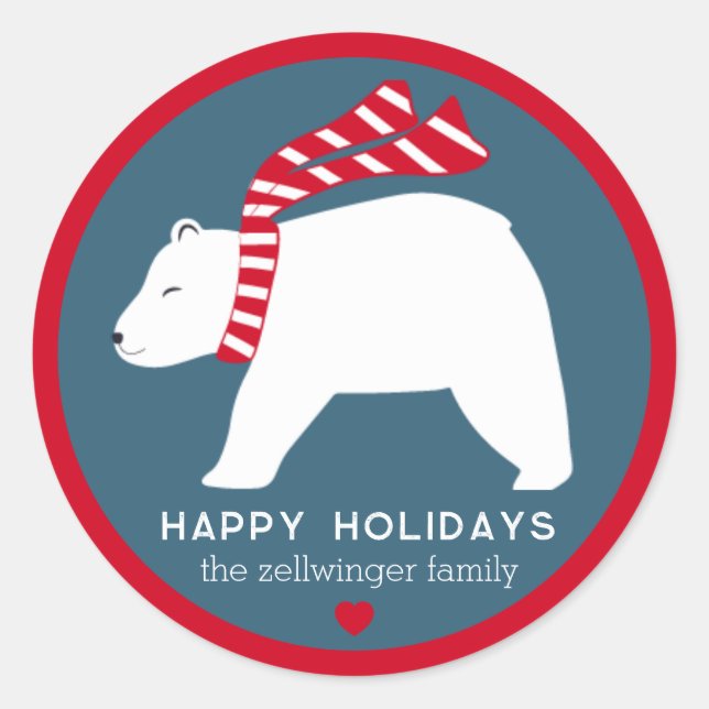Adesivo Redondo mod polar bears- navy blue- round holiday stickers (Frente)