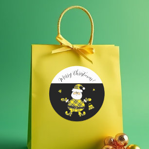 Adesivo Redondo Moda Amarela Xadrez Papai Noel Com Bolsa