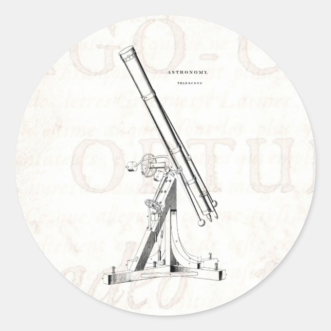 Adesivo Redondo Modelo de Astronomia Antiquada do Telescópio Vinta (Frente)