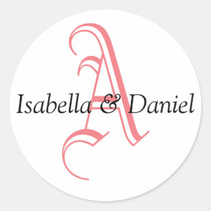 Adesivo Redondo Modelo de Casamento de Monograma Vermelho Branco N