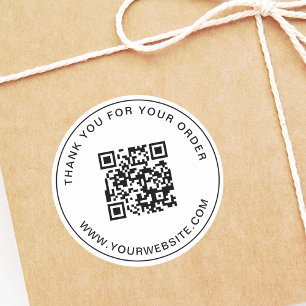 Adesivo Redondo Modelo de Código QR de Negócios Obrigado Rosa
