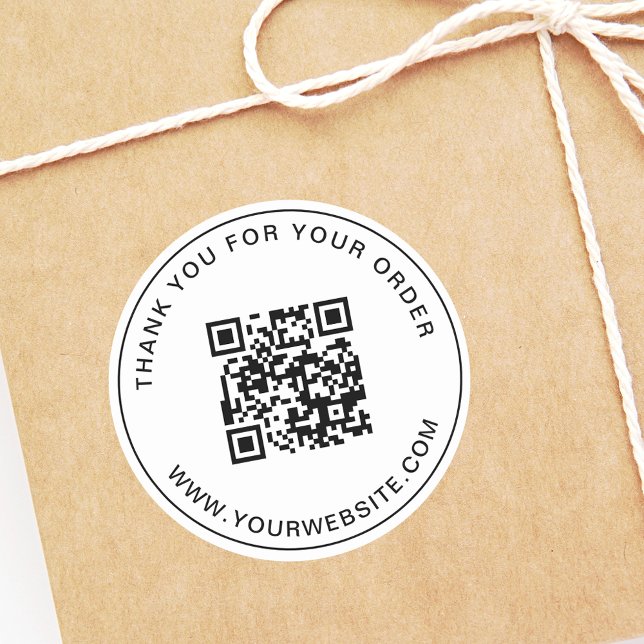 Adesivo Redondo Modelo de Código QR de Negócios Obrigado Rosa (Criador carregado)