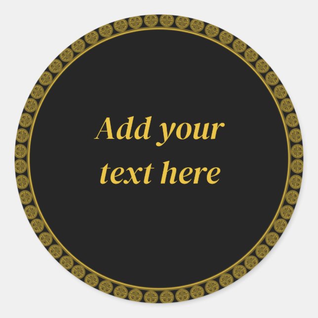 Adesivo Redondo Modelo de Elegância Preta e Dourada (Frente)