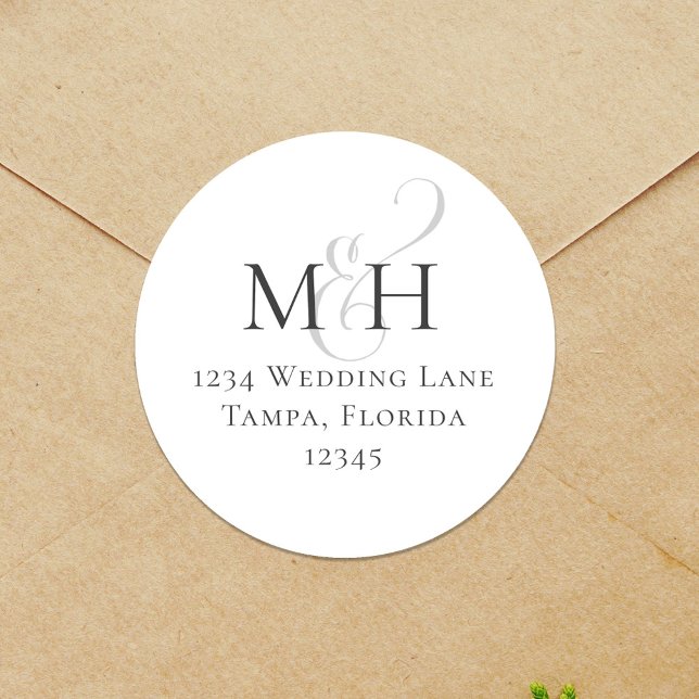 Adesivo Redondo Modelo de Endereço de Retorno de Monograma Simples (Elegant simple monogram return address label. )