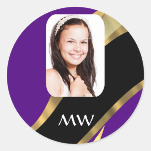 Adesivo Redondo Modelo de foto em roxo e ouro