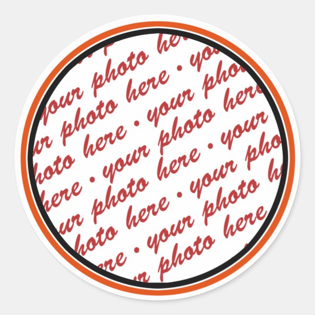 Adesivo Redondo Modelo de Foto Trimado Preto e Laranja (Frente)