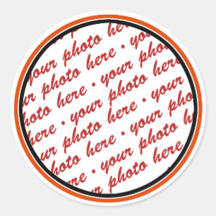 Adesivo Redondo Modelo de Fotografia Trimado Preto e Laranja