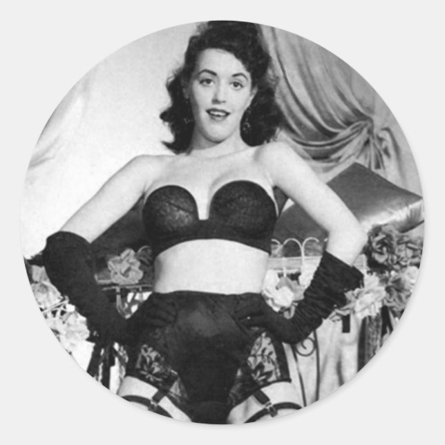 Adesivo Redondo modelo de lingerie foto vintage (Frente)