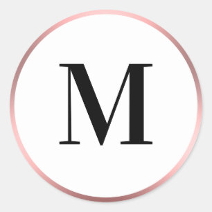 Adesivo Redondo Modelo de monograma branco e preto-e-rosa elegante