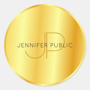 Adesivo Redondo Modelo de monograma elegante com aparência Dourada