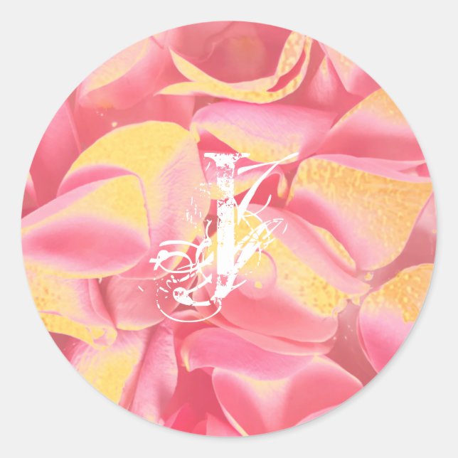 Adesivo Redondo Modelo de Monograma Rosa Dourado com Script Elegan (Frente)