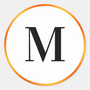 Adesivo Redondo Modelo de Monograma Simples Preto Branco e Laranja