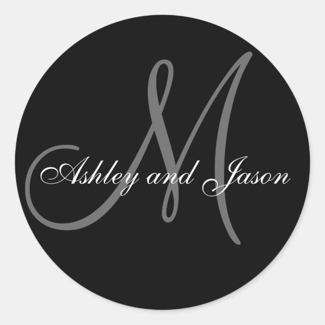 Adesivo Redondo Modelo de Nomes de Monograma de Favor de Casamento (Frente)
