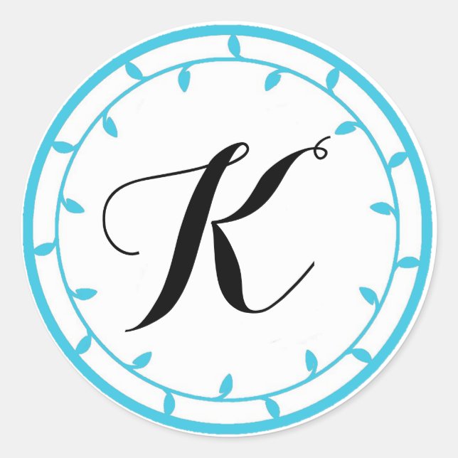 Adesivo Redondo Modelo de Vinheta Monograma Azul (Frente)