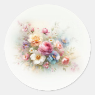 Adesivo Redondo Modelo em Branco Adicione Seu Texto Arte Floral Aq