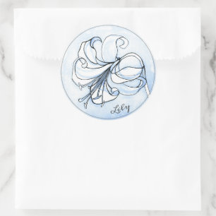 Adesivo Redondo Modelo Floral Azul Elegante com Nome Lily Art