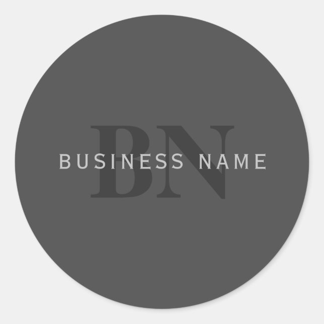 Adesivo Redondo Modelo Monograma Editável Cinza (Frente)
