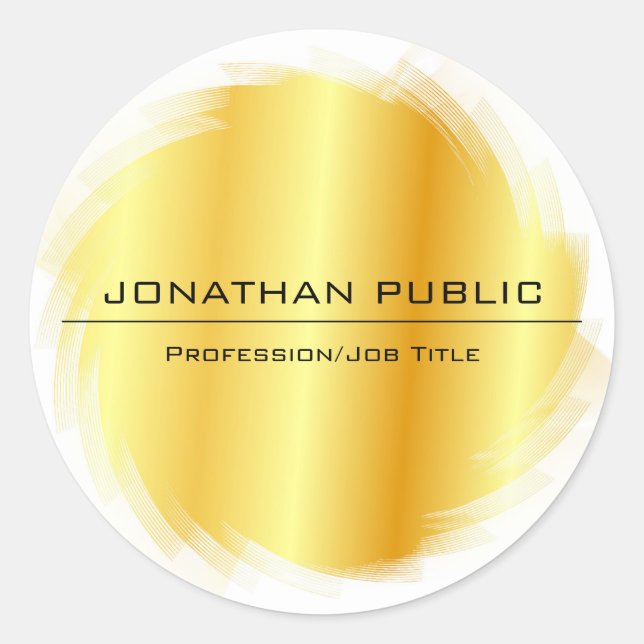 Adesivo Redondo Modelo Simples Elegante Moderno Dourado Faux (Frente)