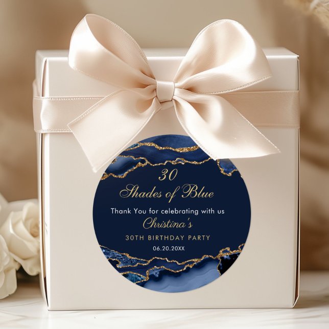 Adesivo Redondo Modern 30 Shades of Blue Birthday Party  (30 Shades of Blue Birthday Party Invitation)