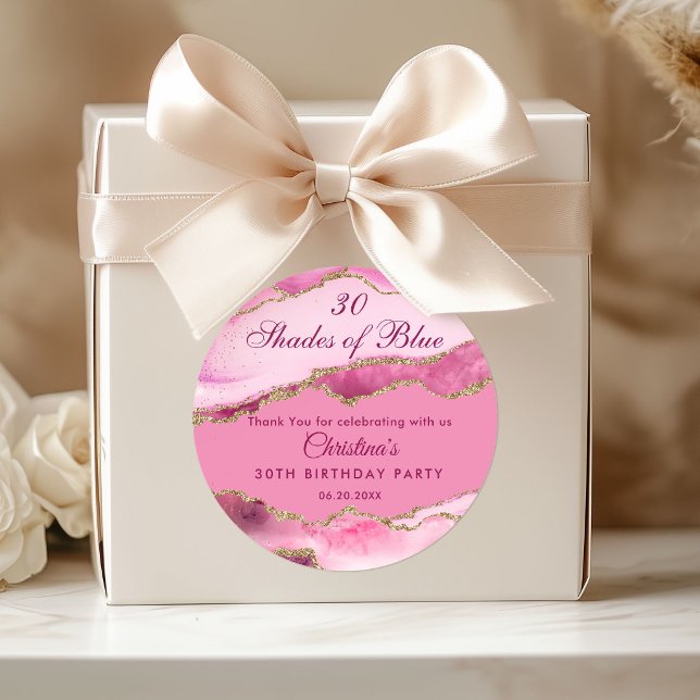 Adesivo Redondo Modern 30 Shades of Pink Birthday Party  (Modern and Elegant Pink and Gold Birthday Party Stickers)