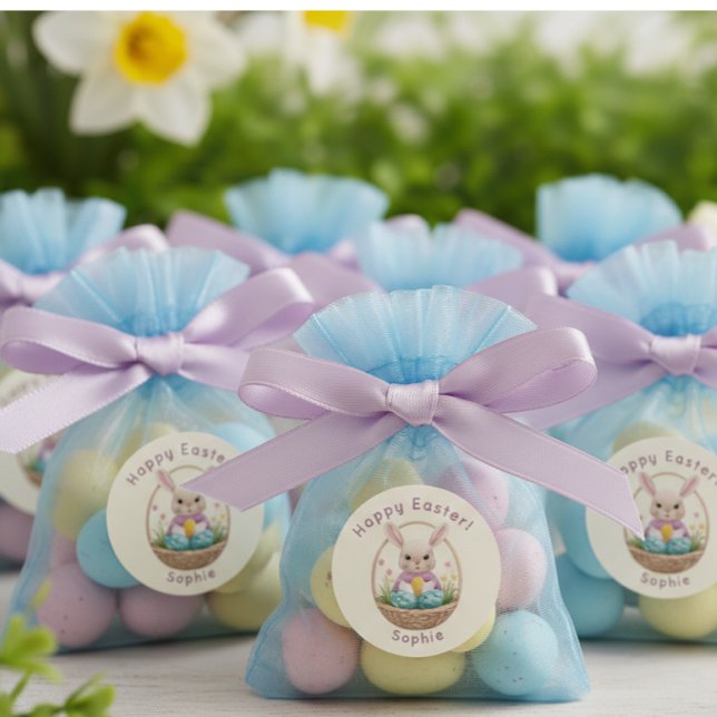 Adesivo Redondo Modern 3D Yarn Art Easter Bunny Personalized Stick (Criador carregado)