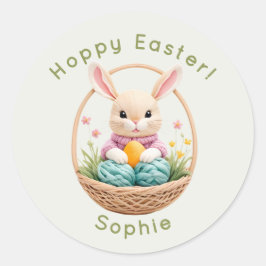 Adesivo Redondo Modern 3D Yarn Art Easter Bunny Personalized Stick