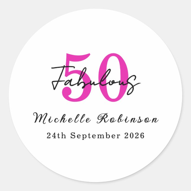 Adesivo Redondo Modern 50 and Fabulous 50th Birthday Party (Frente)