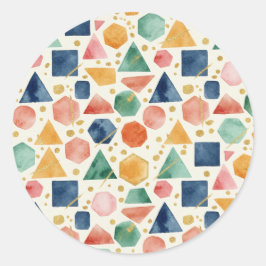 Adesivo Redondo Modern Abstract Watercolor Geometric Shapes & Gold