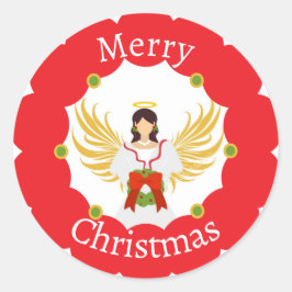 Adesivo Redondo Modern Angel Felry Christmas Red Wreath