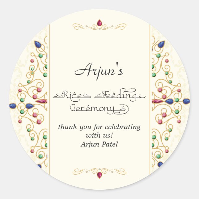 Adesivo Redondo Modern Annaprashan Primeira Cerimônia de Arroz (Frente)