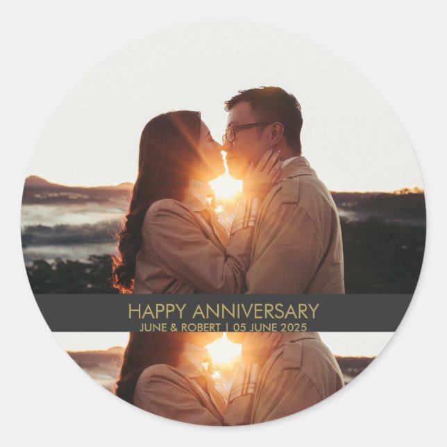Adesivo Redondo Modern anniversary photo love  (Frente)
