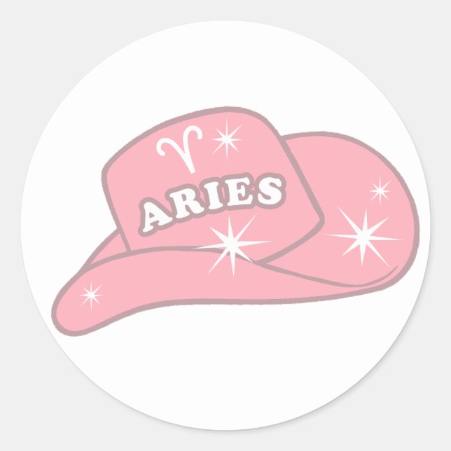 Adesivo Redondo Modern Aries Zodiac Pink Cowgirl Hat (Frente)