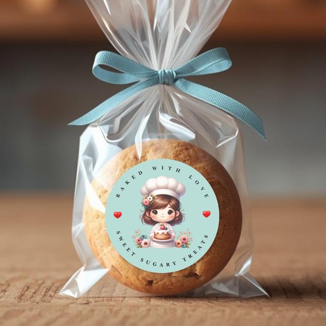 Adesivo Redondo Modern Baked With Love Bakery Sticker (Criador carregado)
