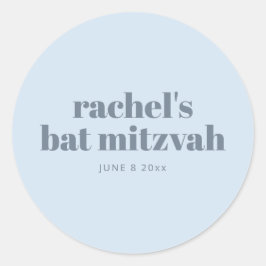 Adesivo Redondo Modern Bat Mitzvah Soft Blue Personalized Favor