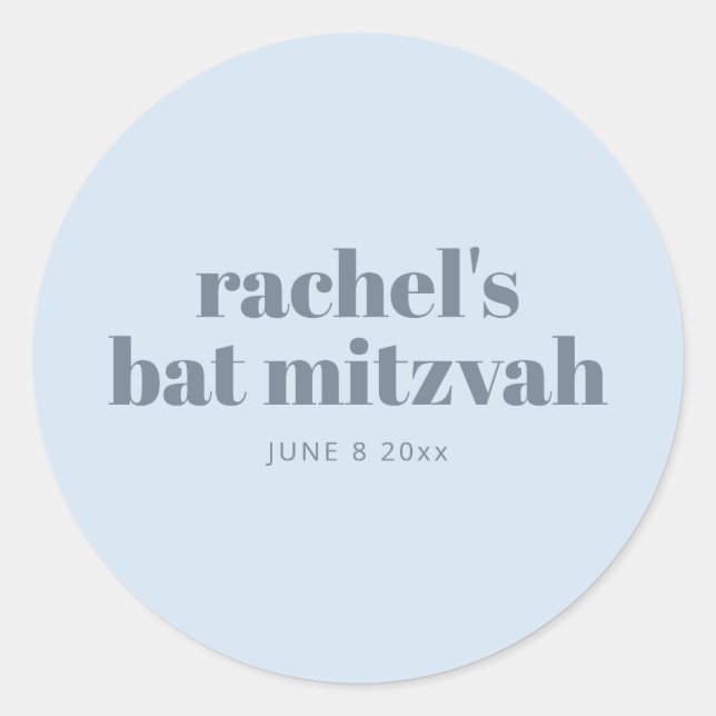 Adesivo Redondo Modern Bat Mitzvah Soft Blue Personalized Favor (Frente)