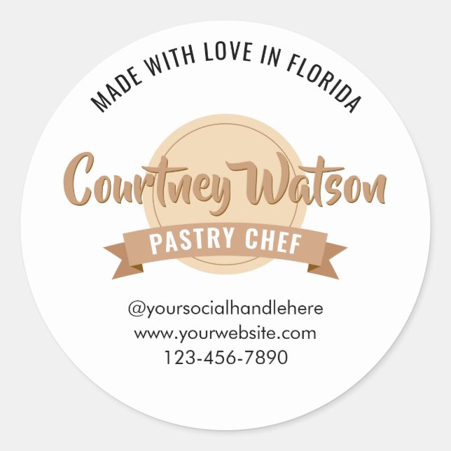 Adesivo Redondo Modern Beige Desserts Cake Bakery Pastry Chef (Frente)