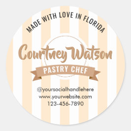 Adesivo Redondo Modern Beige Stripe Cake Bakery Pastry Chef