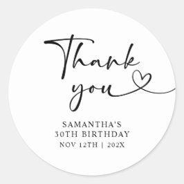 Adesivo Redondo Modern Black and White Hello 30th Birthday