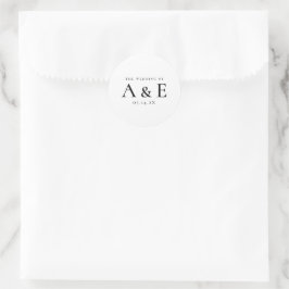 Adesivo Redondo Modern Black & White Couples Monogram Wedding