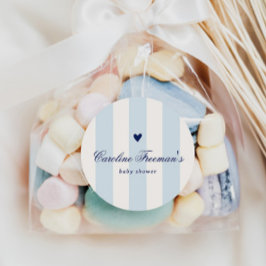 Adesivo Redondo Modern Blue Stripe Heart Valentine Baby Shower