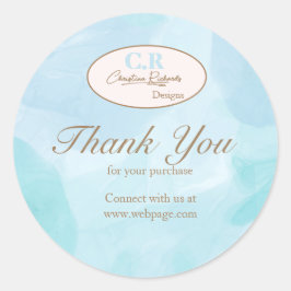 Adesivo Redondo Modern Blue Teal Watercolor Obrigado