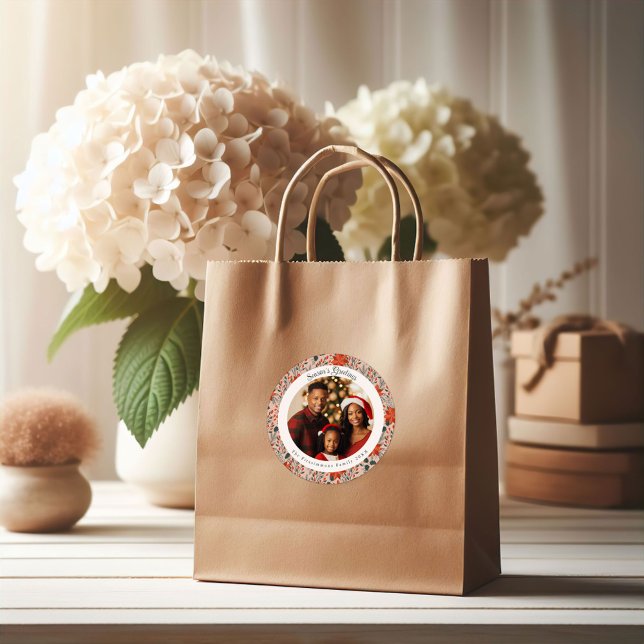 Adesivo Redondo Modern Blush Pink Poinsettia Flowers Christmas (Poinsettia Season Round Christmas Photo Sticker blush pink)