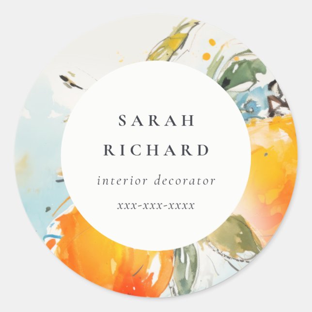 Adesivo Redondo Modern Boho Abstrato Sketchy Orange Garden (Frente)